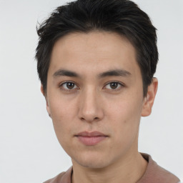 Neutral asian young-adult male with short  brown hair and brown eyes