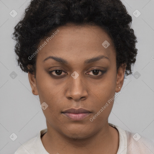 Neutral black young-adult female with short  brown hair and brown eyes