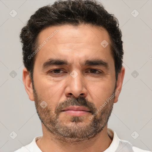 Neutral white adult male with short  brown hair and brown eyes