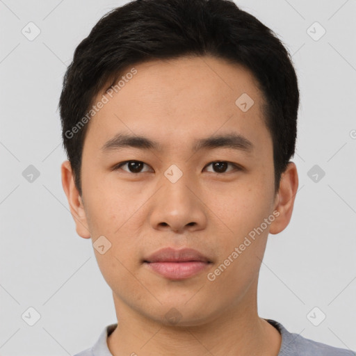 Neutral asian young-adult male with short  black hair and brown eyes