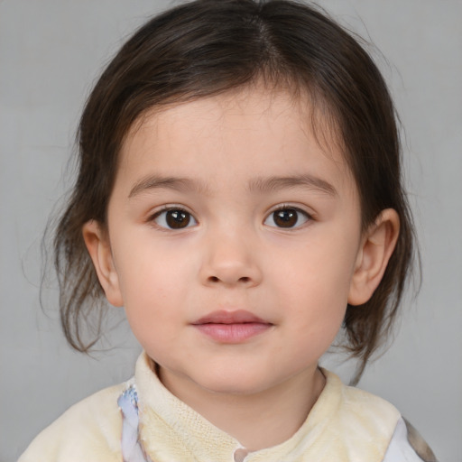 Neutral white child female with medium  brown hair and brown eyes