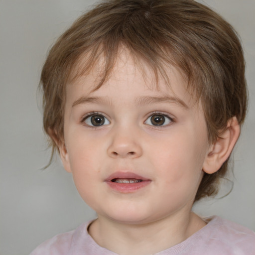 Neutral white child female with medium  brown hair and brown eyes