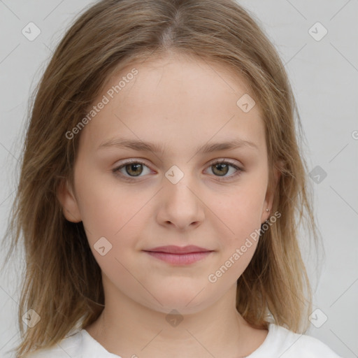 Neutral white child female with medium  brown hair and brown eyes