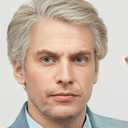 Neutral white adult male with short  brown hair and blue eyes