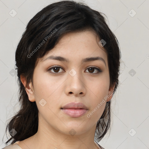 Neutral asian young-adult female with medium  brown hair and brown eyes