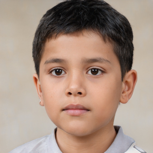 Neutral asian child male with short  brown hair and brown eyes