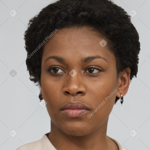 Neutral black young-adult female with short  brown hair and brown eyes