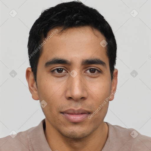 Neutral asian young-adult male with short  black hair and brown eyes