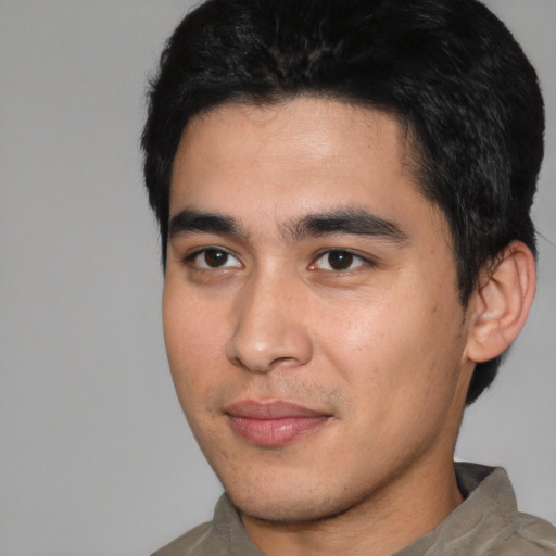 Neutral white young-adult male with short  black hair and brown eyes