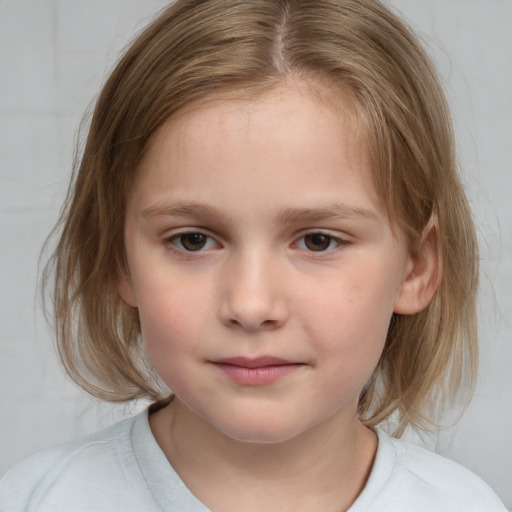 Neutral white child female with medium  brown hair and brown eyes