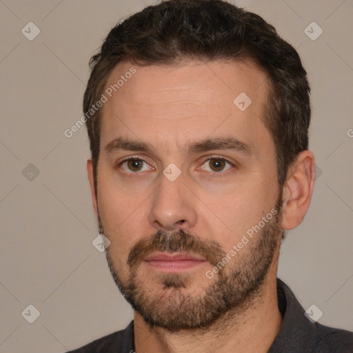 Neutral white adult male with short  brown hair and brown eyes