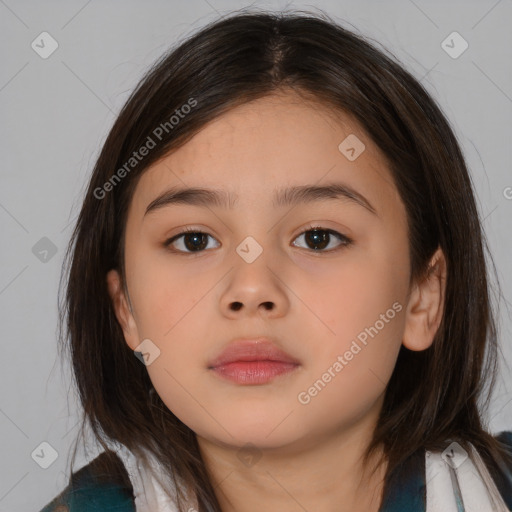 Neutral white child female with medium  brown hair and brown eyes