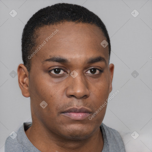 Neutral black young-adult male with short  brown hair and brown eyes