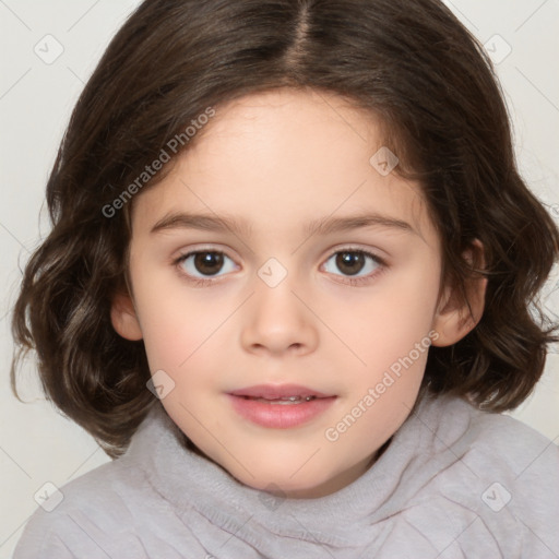 Neutral white child female with medium  brown hair and brown eyes