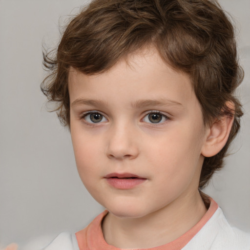 Neutral white child male with medium  brown hair and brown eyes