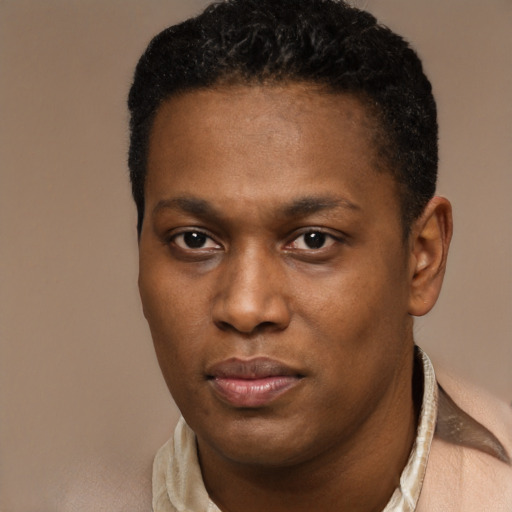 Neutral black young-adult male with short  brown hair and brown eyes