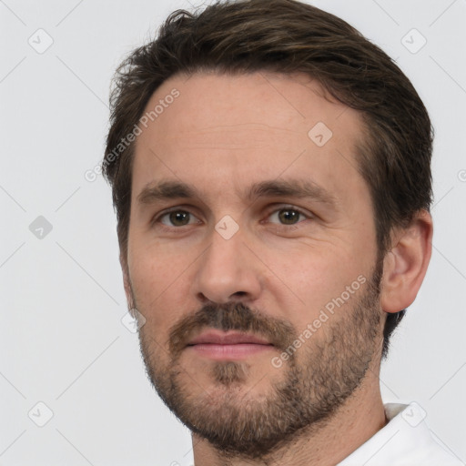 Neutral white adult male with short  brown hair and brown eyes