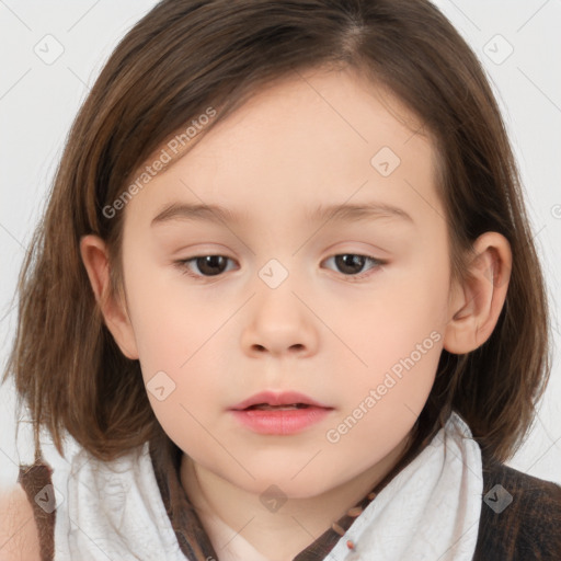 Neutral white child female with medium  brown hair and brown eyes