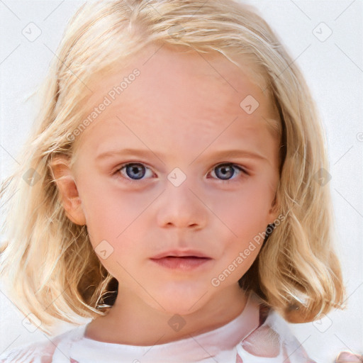 Neutral white child female with medium  brown hair and blue eyes