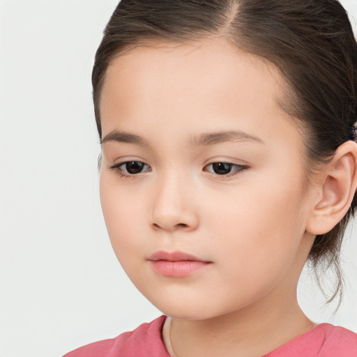 Neutral white child female with long  brown hair and brown eyes