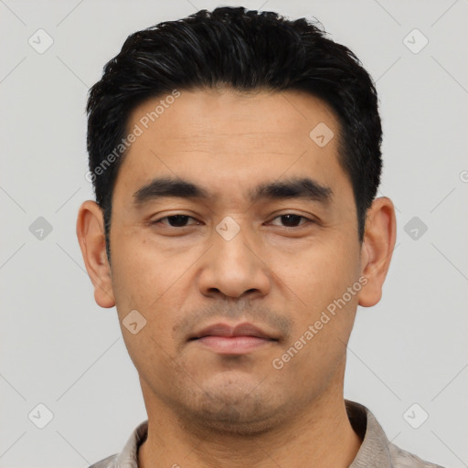 Neutral asian young-adult male with short  black hair and brown eyes