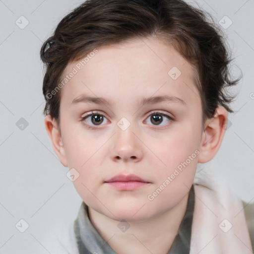 Neutral white child female with short  brown hair and brown eyes