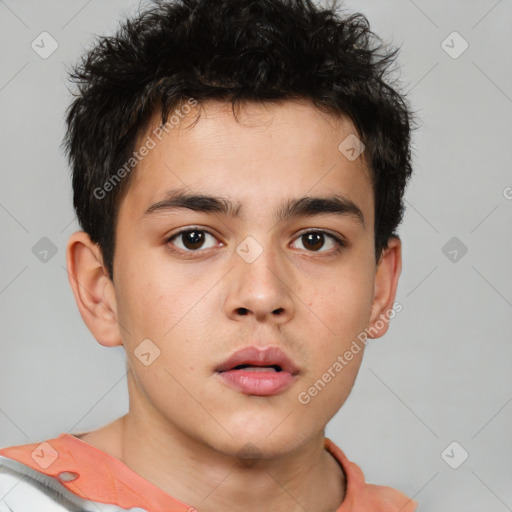 Neutral white child male with short  brown hair and brown eyes