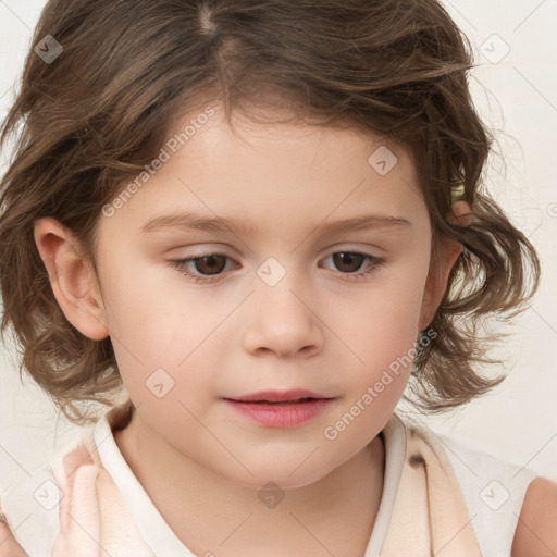 Neutral white child female with medium  brown hair and brown eyes