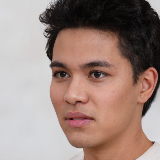 Neutral white young-adult male with short  black hair and brown eyes