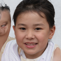 Joyful white child female with short  brown hair and brown eyes