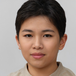 Neutral asian child female with short  brown hair and brown eyes