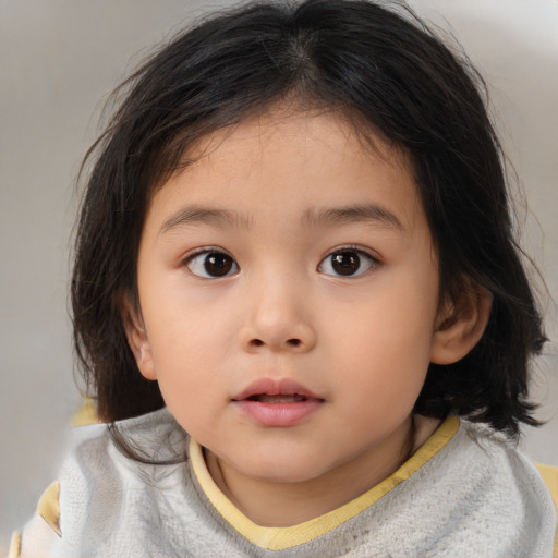 Neutral asian child female with medium  brown hair and brown eyes