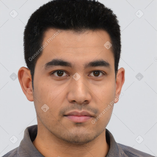 Neutral asian young-adult male with short  black hair and brown eyes