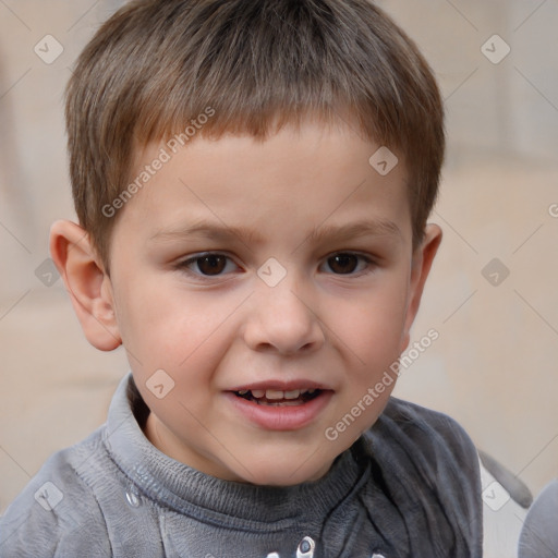 Joyful white child male with short  brown hair and brown eyes