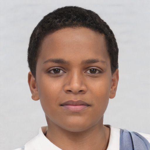 Neutral black child female with short  brown hair and brown eyes