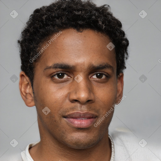 Neutral black young-adult male with short  brown hair and brown eyes