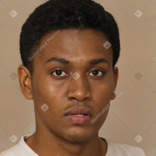 Neutral black young-adult male with short  brown hair and brown eyes