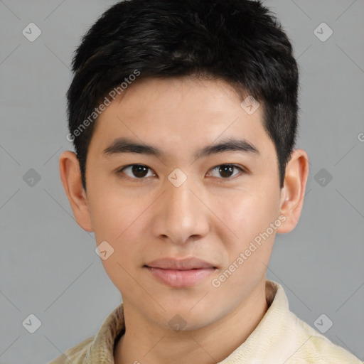 Neutral asian young-adult male with short  brown hair and brown eyes