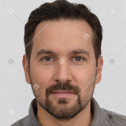 Neutral white adult male with short  brown hair and brown eyes