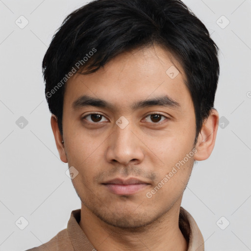 Neutral asian young-adult male with short  black hair and brown eyes