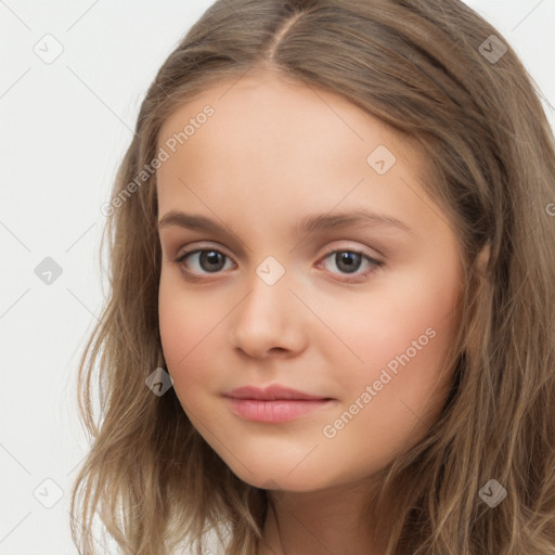 Neutral white child female with long  brown hair and brown eyes