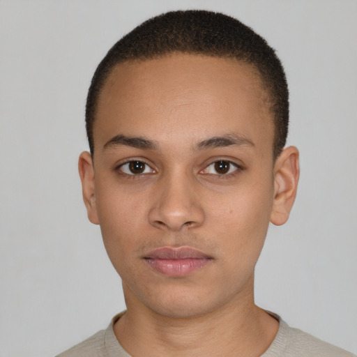 Neutral latino young-adult female with short  brown hair and brown eyes
