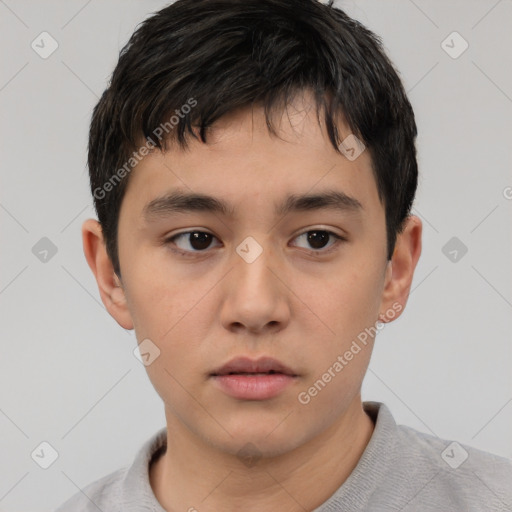 Neutral white young-adult male with short  black hair and brown eyes