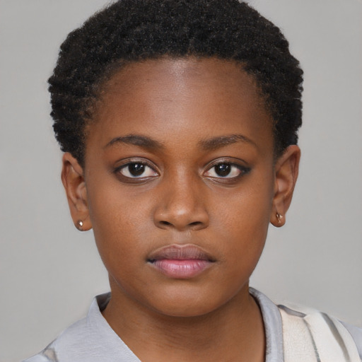 Neutral black young-adult female with short  brown hair and brown eyes