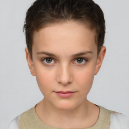 Neutral white young-adult female with short  brown hair and brown eyes