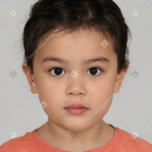 Neutral white child female with short  brown hair and brown eyes