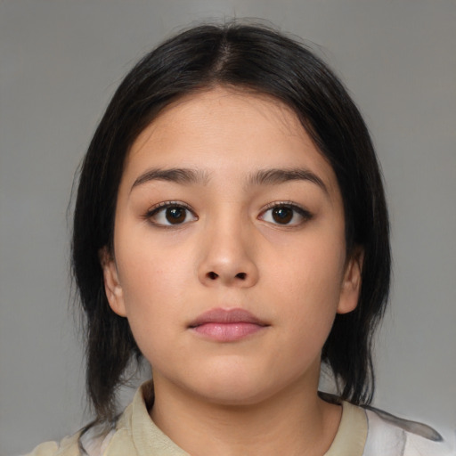 Neutral asian young-adult female with medium  brown hair and brown eyes