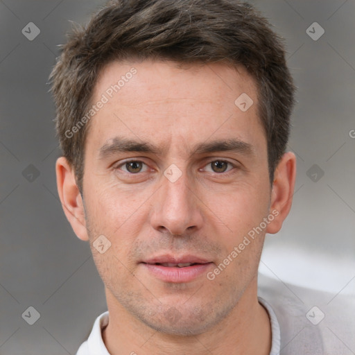 Neutral white adult male with short  brown hair and brown eyes