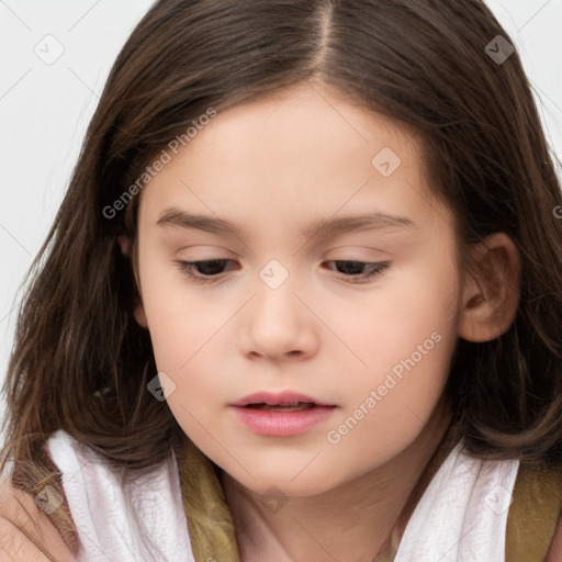 Neutral white child female with long  brown hair and brown eyes