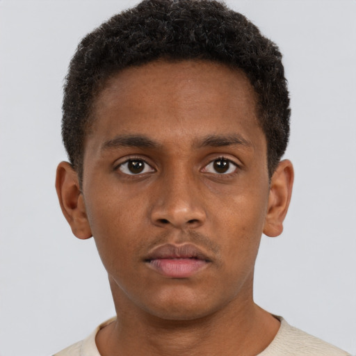 Neutral black young-adult male with short  brown hair and brown eyes